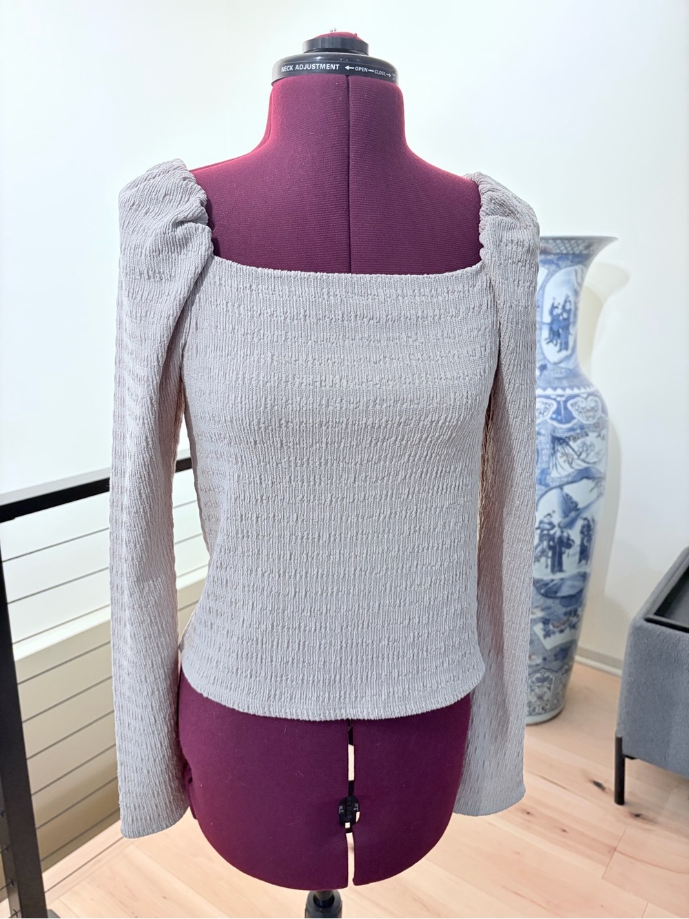 H&M Textured Square-Neck Top - Light Taupe